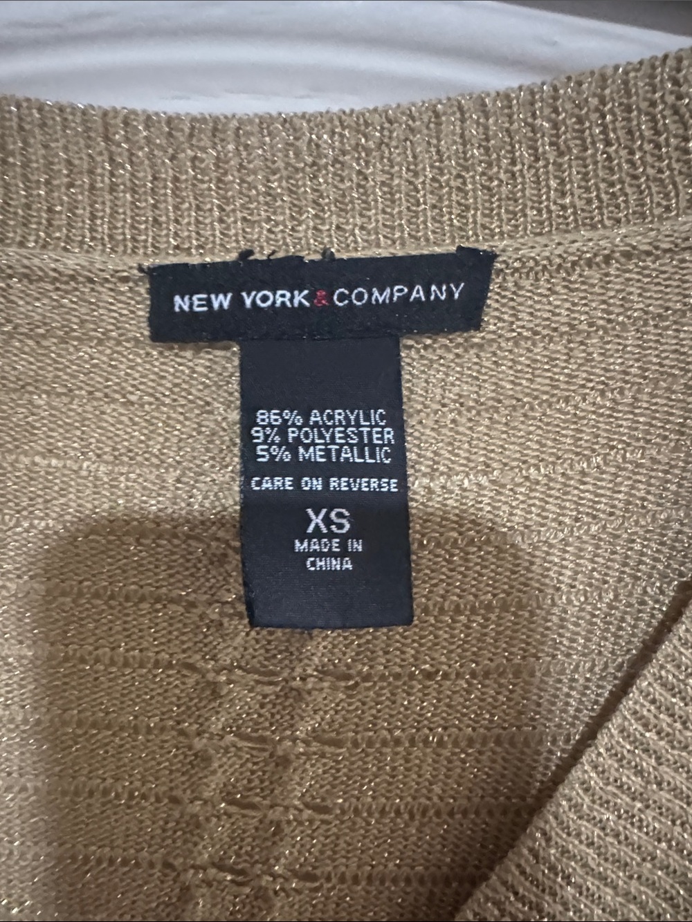 New York & Company Shimmery Tan/Cream V-Neck Sweater with Satin Waist Tie - Picture 4 of 5
